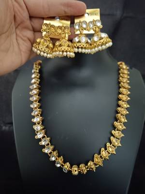 Gold white cz 2 way wear necklace with 2 sets earrings 1