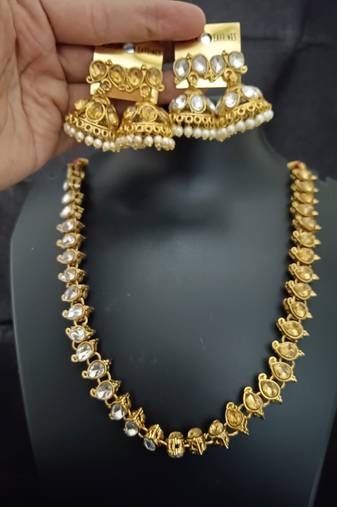 Gold white cz 2 way wear necklace with 2 sets earrings
