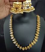 Gold white cz 2 way wear necklace with 2 sets earrings