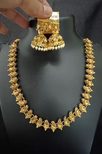 Gold white cz 2 way wear necklace with 2 sets earrings