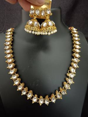 Gold white cz 2 way wear necklace with 2 sets earrings 3