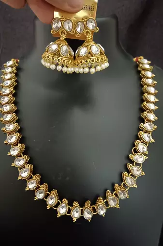 Gold white cz 2 way wear necklace with 2 sets earrings