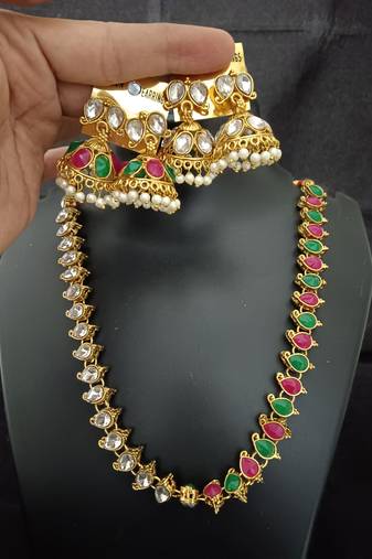 Pink green white cz 2 way wear necklace with 2 sets earrings