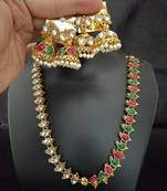 Pink green white cz 2 way wear necklace with 2 sets earrings