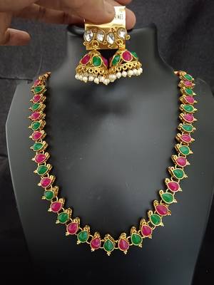 Pink green white cz 2 way wear necklace with 2 sets earrings 2