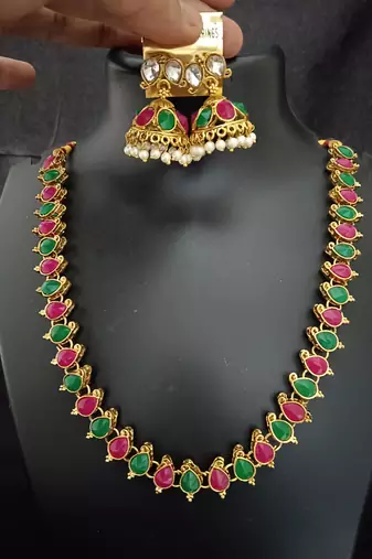 Pink green white cz 2 way wear necklace with 2 sets earrings