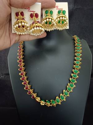 Maroon green cz 2 way wear necklace with 2 sets earrings 1