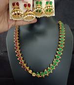 Maroon green cz 2 way wear necklace with 2 sets earrings
