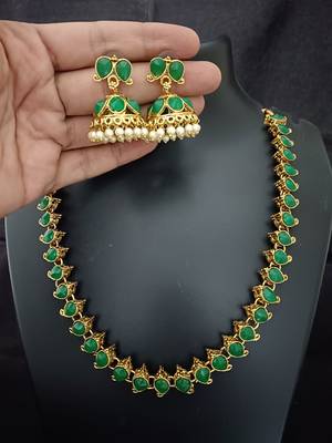 Maroon green cz 2 way wear necklace with 2 sets earrings 3
