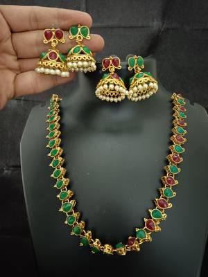 Maroon green and full green cz 2 way wear necklace with 2 sets earrings 1