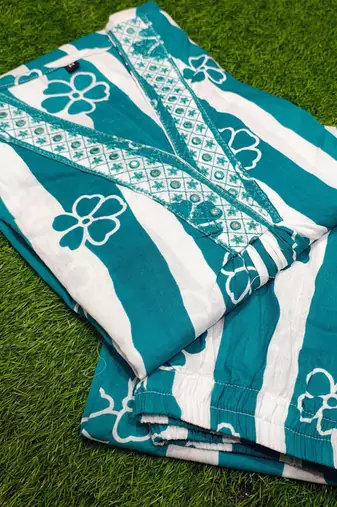 WOMEN COTTON  A-LINE  FLORAL PRINT KURTI WITH PANT 