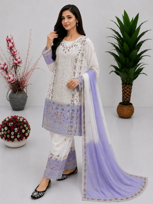 Light Lavender Color Embroidery And Sequince Work Georgette Salwar Suit 1