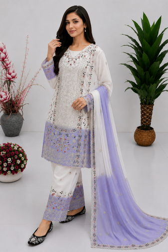Light Lavender Color Embroidery And Sequince Work Georgette Salwar Suit
