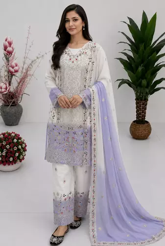 Light Lavender Color Embroidery And Sequince Work Georgette Salwar Suit
