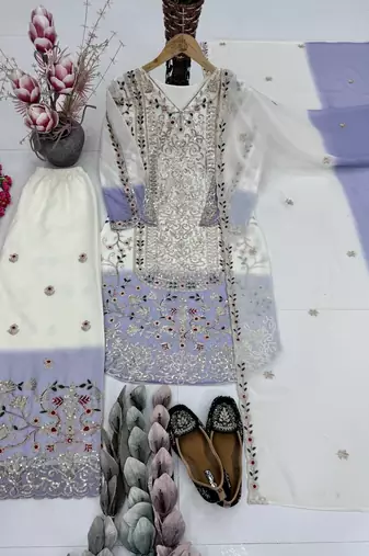 Light Lavender Color Embroidery And Sequince Work Georgette Salwar Suit
