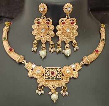 Green pink rectangle cz stones brass rajwadi jewellery set 1