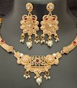 Green pink rectangle cz stones brass rajwadi jewellery set