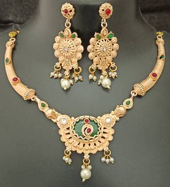 Green pink round cz round mango stones brass rajwadi jewellery set 1