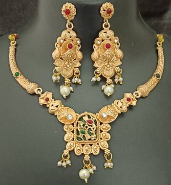 Green pink round cz uncut stones brass rajwadi jewellery set 1