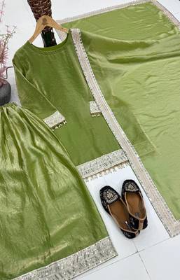 Olive Color Embroidery And Sequience Work Silk Blend Salwar Suit 2