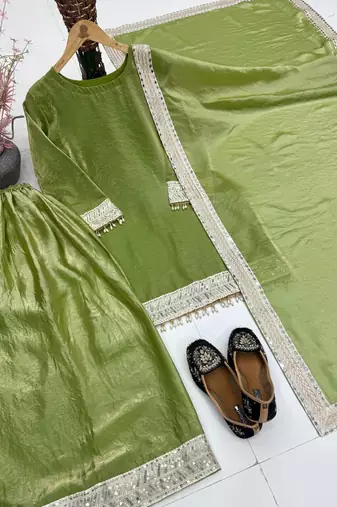 Olive Color Embroidery And Sequience Work Silk Blend Salwar Suit