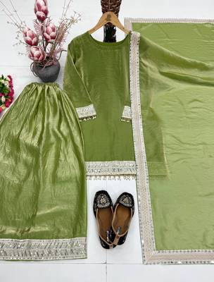 Olive Color Embroidery And Sequience Work Silk Blend Salwar Suit 4