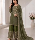 Mehndi Green Color Embroidery And Sequence Work Silk Blend Salwar Suit