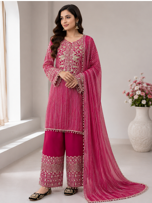 Pink Color Embroidery And Sequence Work Silk Blend Salwar Suit 2