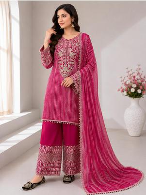 Pink Color Embroidery And Sequence Work Silk Blend Salwar Suit 3