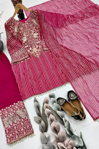 Pink Color Embroidery And Sequence Work Silk Blend Salwar Suit