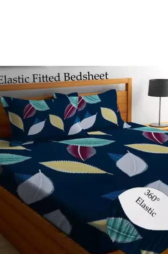 multicolor abstract printed glace cotton elastic fitted bedsheet