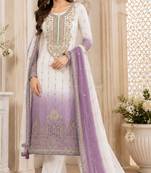 Light purple color shaded embroideried crunchy silk semi stitched salwar suit