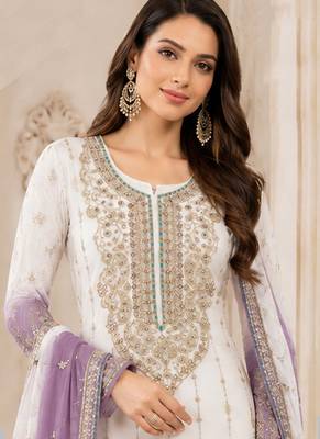 Light purple color shaded embroideried crunchy silk semi stitched salwar suit 2