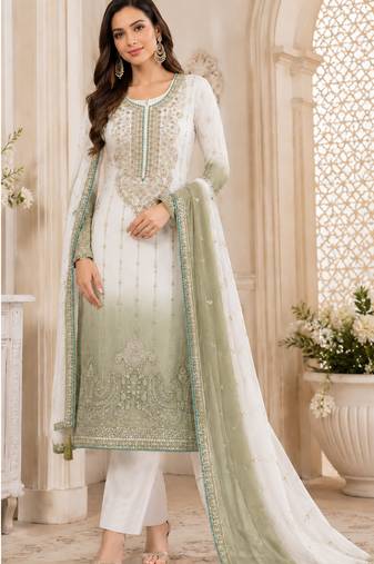 Light mehendi color shaded embroideried crunchy silk semi stitched salwar suit
