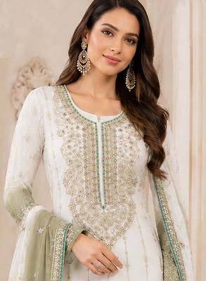 Light mehendi color shaded embroideried crunchy silk semi stitched salwar suit 2