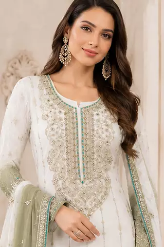 Light mehendi color shaded embroideried crunchy silk semi stitched salwar suit