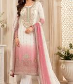 Peach color shaded embroideried crunchy silk semi stitched salwar suit