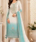 Sky color shaded embroideried crunchy silk semi stitched salwar suit