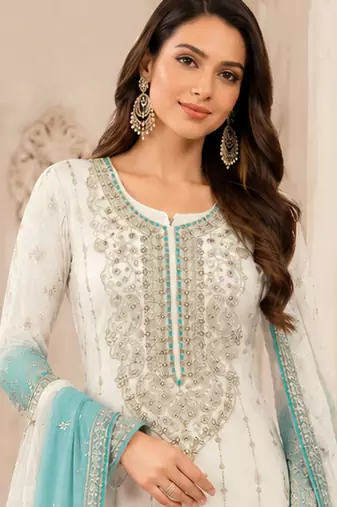 Sky color shaded embroideried crunchy silk semi stitched salwar suit