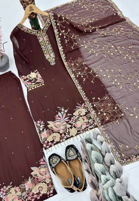 Brown Color Embroidery And Sequence Work Georgette Salwar Suit 4