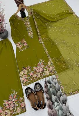 Olive Color Embroidery And Sequence Work Georgette Salwar Suit 3