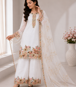 White Embroidery And Sequence Work Georgette Salwar Suit