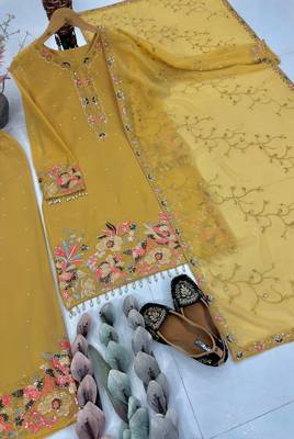 Yellow Embroidery And Sequence Work Georgette Salwar Suit 4