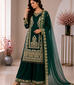 Green Color Embroidery And Sequence Work Silk Blend Salwar Suit