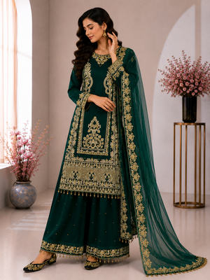 Green Color Embroidery And Sequence Work Silk Blend Salwar Suit 2