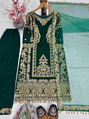 Green Color Embroidery And Sequence Work Silk Blend Salwar Suit 3
