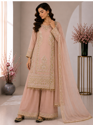 Light Pink Color Embroidery And Sequence Work Silk Blend Salwar Suit 3