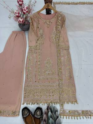 Light Pink Color Embroidery And Sequence Work Silk Blend Salwar Suit 4
