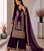 Purple Color Embroidery And Sequence Work Silk Blend Salwar Suit