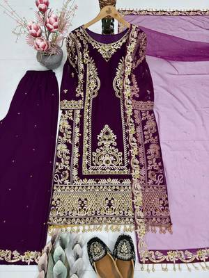 Purple Color Embroidery And Sequence Work Silk Blend Salwar Suit 3